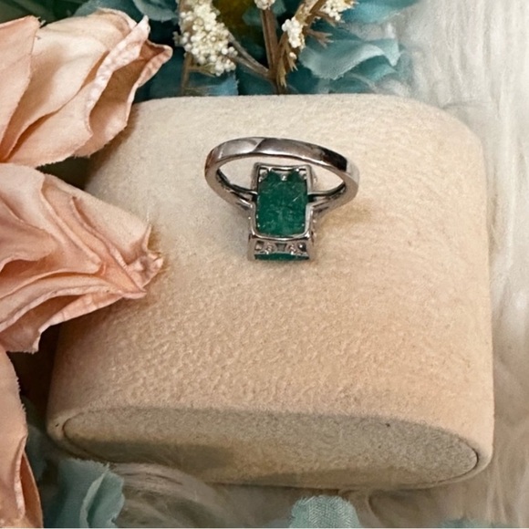 Aqua Zircon Accent Gemstone Ring With Side Micro Pave Simulate Diamonds NEW! - Picture 5 of 6